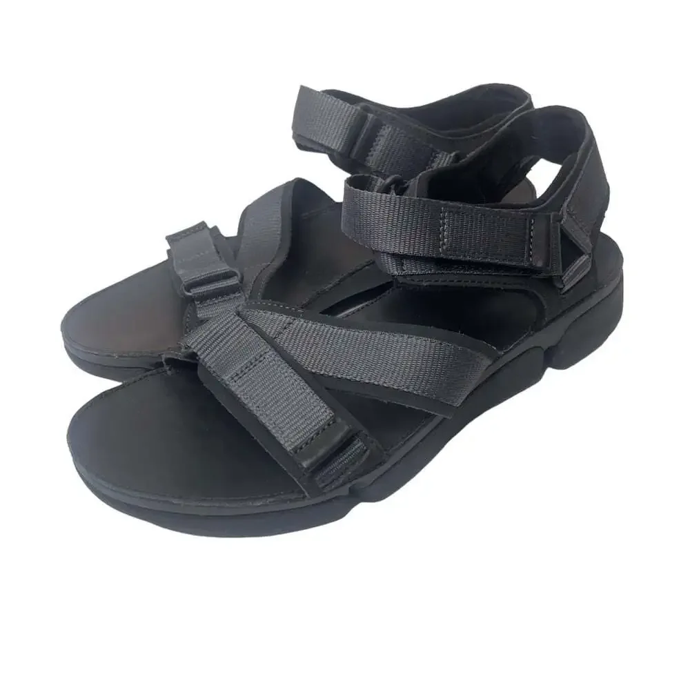 Clarks Black Tri Cove Trigenic Cross Over Strap Rugged Sole Sandals Size…